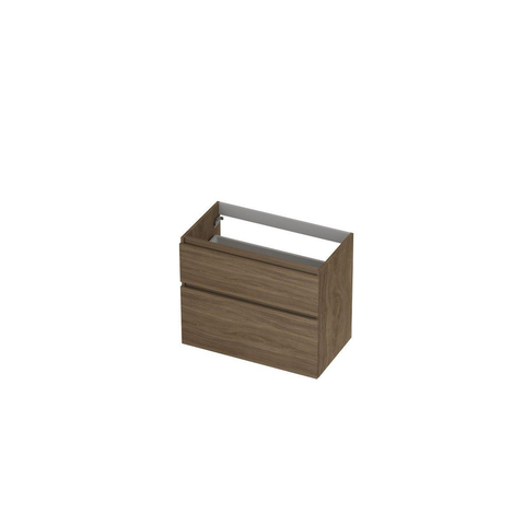INK Wastafelonderkast - 80x45x65cm - 2 lades - greeploos - met houten keerlijst - MFC - Zuiver eiken SW693201