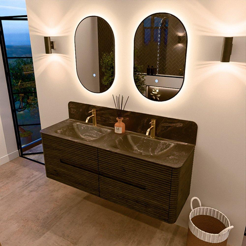 Mondiaz CIRO-DLUX Badkamermeubelset - 140x45x50cm - Solid surface wastafel Lava - 2 wasbak Dubbel - 2 kraangaten - 4 lades - Shadow SW1532276