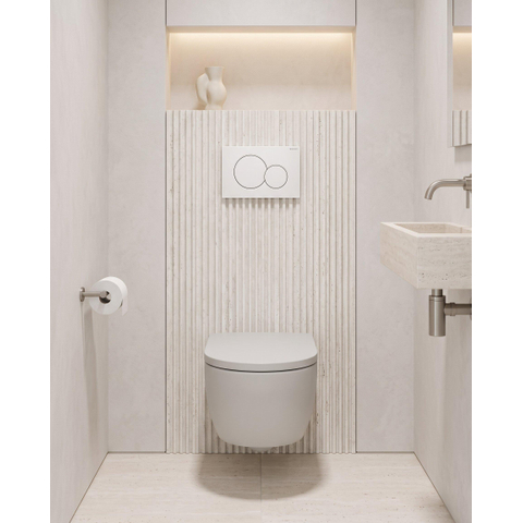 QeramiQ Dely Swirl Pack WC - 36,5x53cm - réservoir encastré Geberit UP720 Duofix Sigma - assise 35mm - plaque de commande sigma blanche - boutons ronds - blanc brillant SW1413204