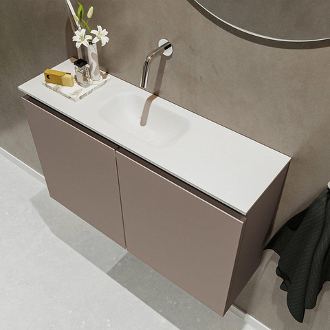 MONDIAZ TURE Toiletmeubel 80x23x50cm met 0 kraangaten 2 deuren smoke mat Wastafel Eden midden Solid Surface Wit SW474959