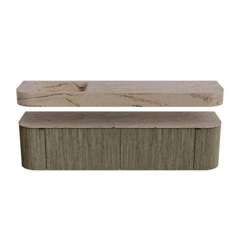 MONDIAZ THOR-DLUX 180cm meuble de salle de bains arrondi gauche + droite couleur Shadow avec 2 tiroirs et 2 portes. Vasque suspendue CLOUD Gauche sans trou de robinet couleur Arena. SW1466156