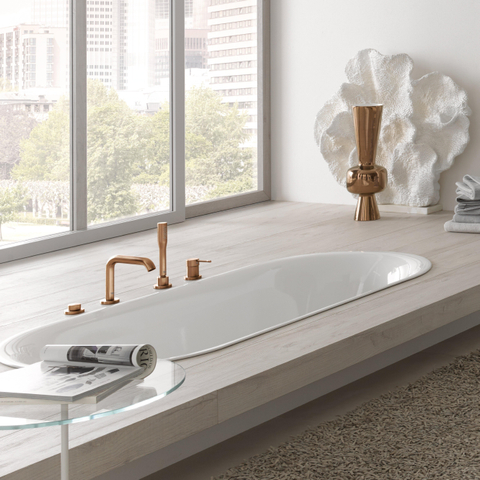 GROHE Essence New Parties de finition pour robinet de bain sur gorge 4 trous avec inverseur, bec déversoir, douchette et flexible 200cm Warm sunset brossé (cuivre) SW98803