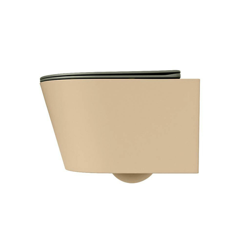 Mondiaz LAVIE hangtoilet – spoelrandloos – 36 x 53 cm – met softclose zitting – Sand (beige), zitting Army (groen) SW1208582