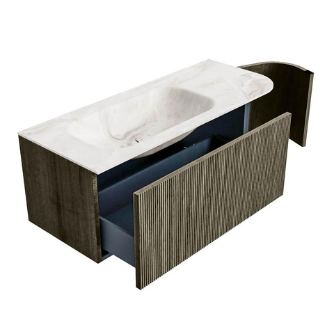 Mondiaz KURVE-DLUX Ensemble meuble de salle de bains - 115x46x40cm - 1 tiroir - 1 porte - vasque solid surface - gauche - sans trou de robinet - Shadow SW1414348