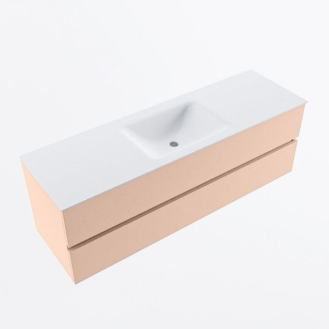 MONDIAZ VICA Ensemble meuble de salle de bains - 150cm - meuble bas rosee - 2 tiroirs - vasque cloud au centre - sans trous de robinet - version haute de 60cm - talc SW1083493