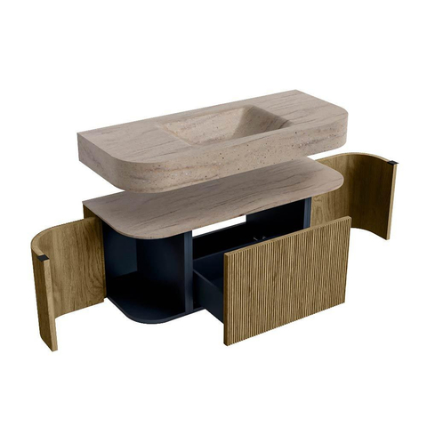 MONDIAZ THOR-DLUX Meuble de salle de bains 110cm arrondi gauche + droite couleur Dusk avec 1 tiroir et 2 portes. Vasque suspendue CLOUD Milieu sans trou de robinet couleur Saba. SW1463021