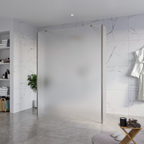 Fortifura Galeria Vrijstaande Inloopdouche - 160x200cm - glas mat - antikalk - 8mm veiligheidsglas - 2 zijwanden 30cm - wandsteunen en hoekprofielen - PVD - geborsteld gunmetal (antraciet) SW993042
