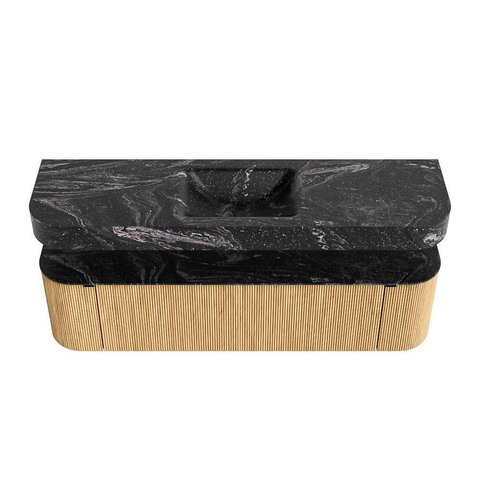 MONDIAZ THOR-DLUX 170cm meuble de salle de bains arrondi gauche + droite couleur Oak avec 1 tiroir et 2 portes. Vasque suspendue CLOUD Milieu 1 trou de robinet couleur Lava. SW1465428