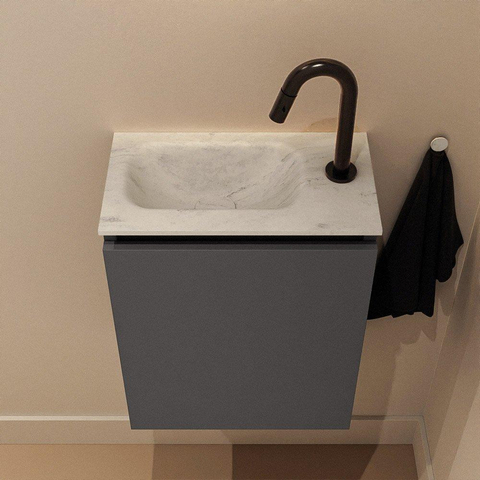 MONDIAZ TURE-DLUX Meuble WC 40 cm Dark Grey. EDEN lavabo Opalo position à gauche. Avec 1 trou de robinet. SW1104287