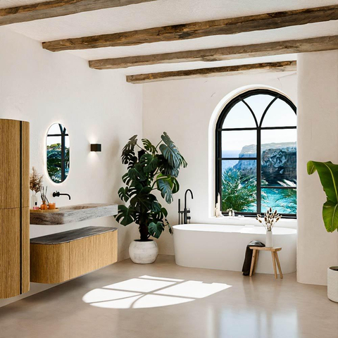 MONDIAZ THOR-DLUX Meuble de salle de bains 140cm arrondi gauche + droite couleur Oak avec 1 tiroir et 2 portes. Vasque suspendue CLOUD Centre sans trou de robinet couleur Oza. SW1464237