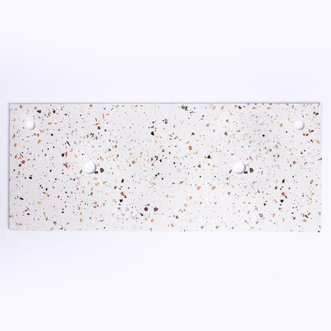 Saniclass Tops Topblad 120x1.8x46cm 2 afvoeren 2 kraangaten Terrazzo LET OP LICHTE BESCHADIGING OP DE HOEK. SHOWROOMMODEL SHOW25811