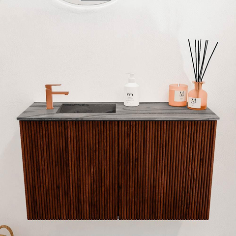 Mondiaz JOYA-DLUX 70cm toiletmeubel - kleur Ruby - Wastafel FAYE positie Links 1 kraangat kleur Sombra. SW1425666
