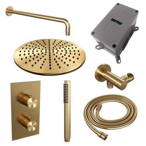 Brauer Gold Edition Ensemble de douche pluie encastré - douche principale 30cm - bouton lisse - douchette à main 1 fonction - PVD - or brossé - SW547684