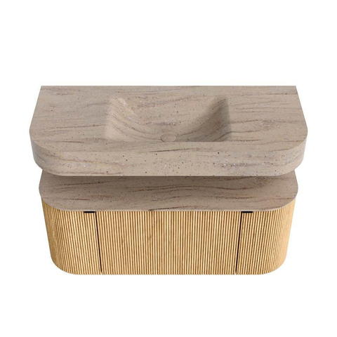 MONDIAZ THOR-DLUX Meuble de salle de bains 110cm arrondi gauche + droite couleur Oak avec 1 tiroir et 2 portes. Vasque suspendue CLOUD Milieu 1 trou de robinet couleur Saba. SW1463080