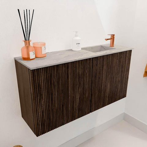 Mondiaz JOYA-DLUX 80cm toiletmeubel - kleur Walnut - Wastafel FAYE positie Rechts 1 kraangat kleur Glace. SW1422394