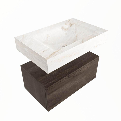 Mondiaz ALAN-DLUX Ensemble de meuble de salle de bains - 120x46cm - 1 tiroir - lavabo suspendu - 1 trou de robinet - 1 au centre - Dark brown (chêne foncé) SW1413199