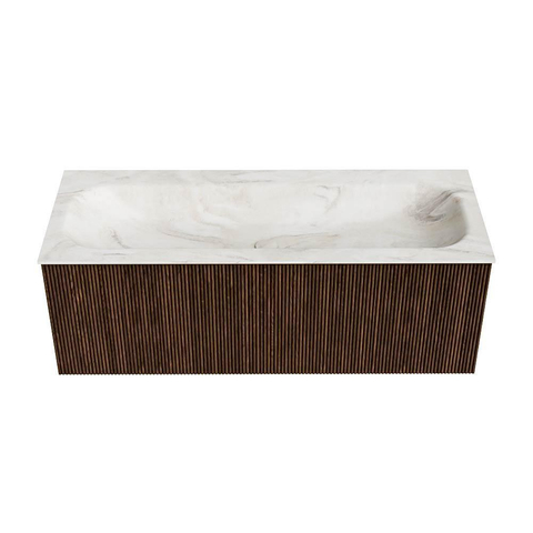 MONDIAZ KURVE-DLUX Meuble de salle de bains 120 cm couleur Walnut avec 1 tiroir. Lavabo BIG LARGE central 2 trous de robinet couleur Ostra. SW1137863