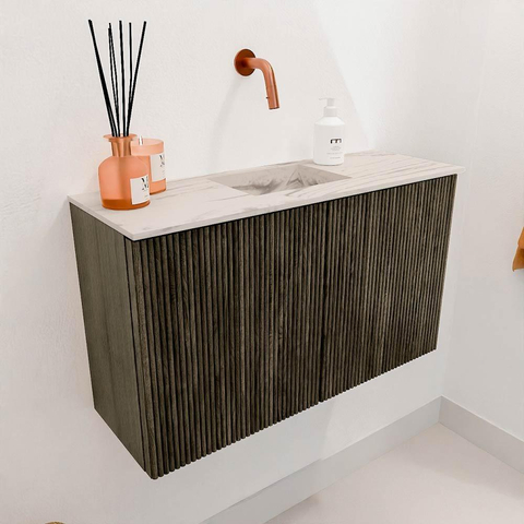 Mondiaz JOYA-DLUX Meuble de salle de bains 70cm - couleur Shadow - Vasque FAYE position Milieu Sans trou de robinet couleur Nata SW1424958