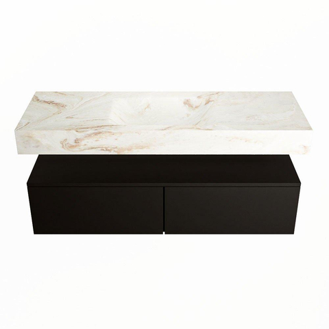 Mondiaz ALAN-DLUX Ensemble de meuble - 130cm - meuble Urban mat - 2 tiroirs - Lavabo Cloud Frappe suspendu - vasque Centre - 1 trou de robinet SW805423