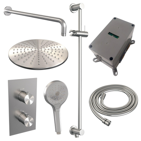BRAUER Brushed Edition inbouw regendoucheset – Ø30 cm hoofddouche – 40 cm gebogen wandarm – ronde handdouche – met omstel SW538441