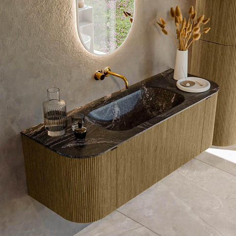Mondiaz KURVE-DLUX Ensemble de meuble de salle de bains - 130x46x40cm - 1 tiroir - 2 portes - lavabo solid surface - centre - sans trou de robinet - Dusk SW1415244