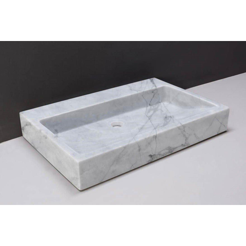Forzalaqua Palermo lavabo 80,5x51,5x9cm Rectangulaire 1 trou de robinet Pierre naturelle Carrara poli SW230739