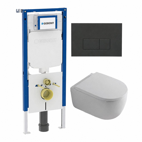 QeramiQ Dely Swirl Toiletset - 36.3x51.7cm - Geberit UP720 Duofix Sigma inbouwreservoir - 35mm zitting - bedieningsplaat antraciet mat - rechthoekige knoppen - mat wit SW1413184