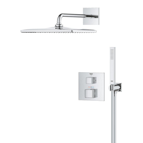 Grohe Grohtherm Cube ensemble de douche pluie encastré – thermostatique – douche de tête carrée 31 cm – bras mural courbé 42.2 cm – chrome SW1077278