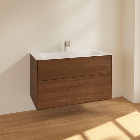 Villeroy & Boch finion wastafelonderbouwkast - met 2 laden - 99.6x59.1x49.8cm - voor meubelwastafel - 4164 - Walnut Veneer (mat hout) SW106678
