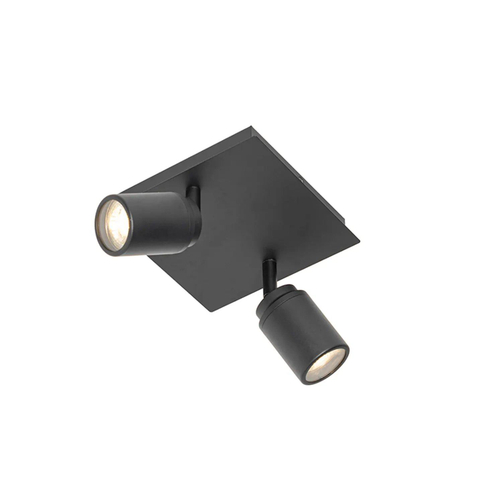 QAZQA Ducha Plafonnier de salle de bains - 17x17cm - 2 spots - IP44 - carré - noir mat SW1187234