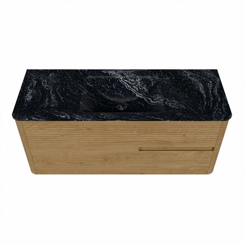 Mondiaz CIRO-DLUX Meuble de salle de bains - 120x45x50cm - lavabo solid surface Lava - 1 vasque centrale - sans trous de robinet - 2 tiroirs - Chêne SW1531082
