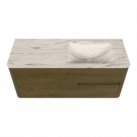 Mondiaz CIRO-DLUX Badkamermeubelset - 120x45x50cm - Solid surface wastafel Nata - 1 wasbak Rechts - zonder kraangaten - 2 lades - Dusk SW1533211