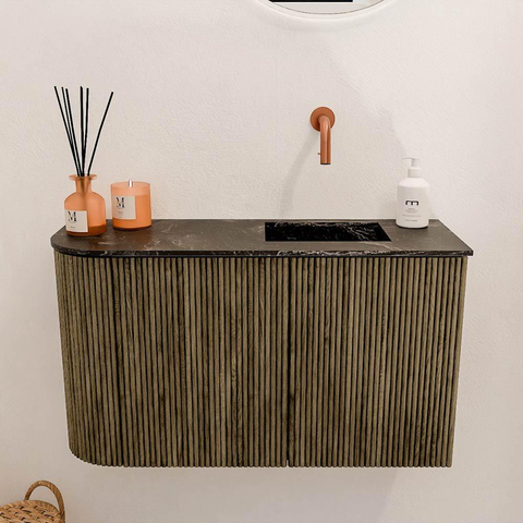 Mondiaz JOYA-DLUX 71.6cm toiletmeubel - ronding links kleur Dusk - Wastafel FAYE positie Rechts Zonder kraangat kleur Lava. SW1423235