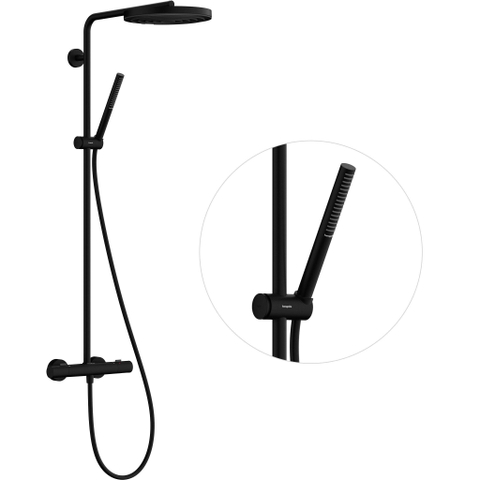 Hansgrohe Pulsify S Puro Thermostatische Regendoucheset - 26cm - ronde hoofddouche - staaf - handdouche - thermostaat - mat zwart SW1151838