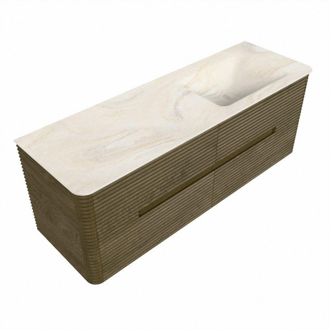 Mondiaz CIRO-DLUX Badkamermeubelset - 140x45x50cm - Solid surface wastafel Ostra - 1 wasbak Rechts - zonder kraangaten - 4 lades - Dusk SW1533433