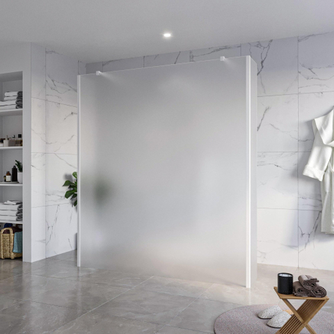 FugaFlow Eccelente Vetro Douche à l'italienne libre - 180x200cm - Verre mat - anti-calcaire - verre de sécurité 8mm - 2 parois latérales 40cm - avec bras muraux et profils d'angle - Blanc mat - SW1125741