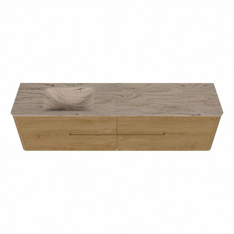 Mondiaz CIRO-DLUX Meuble de salle de bains - 190x45x50cm - Plan-vasque solid surface Arena - 1 lavabo à gauche - 1 trou de robinet - 4 tiroirs - Chêne SW1531365