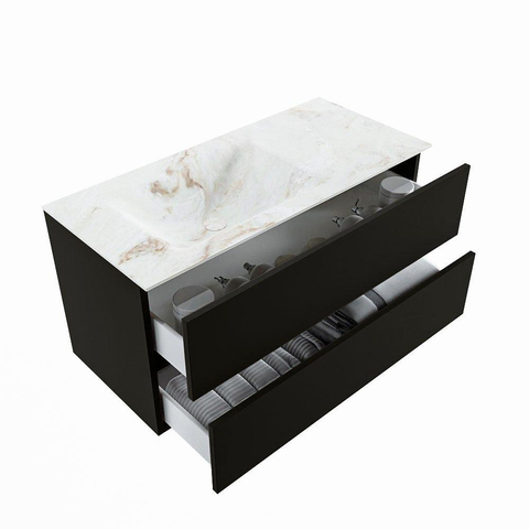 MONDIAZ VICA-DLUX Ensemble meuble de salle de bains - 100cm - meuble bas urban - 2 tiroirs - lavabo encastré cloud gauche - 1 trou de robinet - version haute 60cm - frape SW1088631