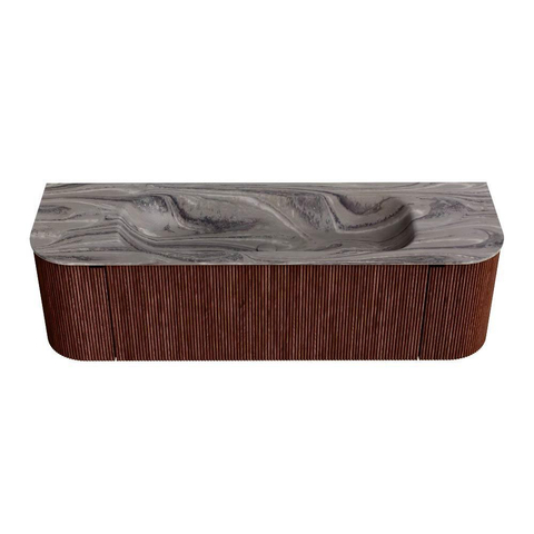 MONDIAZ KURVE-DLUX Meuble de salle de bains 150cm arrondi Gauche + Droite couleur Ruby avec 1 tiroir et 2 portes. Lavabo BIG MEDIUM Central sans trou de robinet Sombra. SW1433957