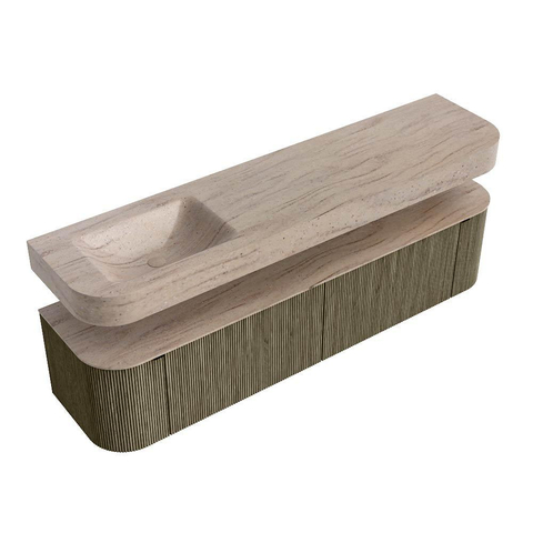 MONDIAZ THOR-DLUX Meuble de salle de bains 190cm arrondi gauche + droite couleur Shadow avec 2 tiroirs et 2 portes. Vasque suspendue CLOUD Gauche 1 trou de robinet couleur Saba. SW1466678