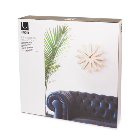 Horloge murale Umbra Ribbonwood 51x51x10cm en bois d'Aspen naturel SW539254