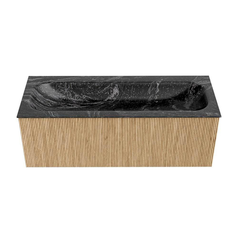 MONDIAZ KURVE-DLUX Meuble de salle de bains 120 cm couleur Oak avec 1 tiroir. Lavabo BIG LARGE central sans trou de robinet couleur Lava. SW1137165