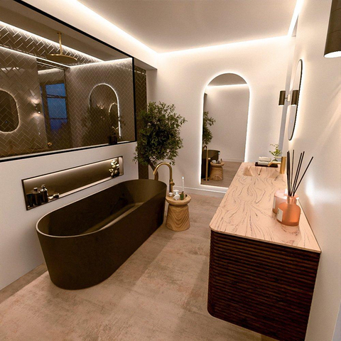 Mondiaz CIRO-DLUX Ensemble de meubles de salle de bains - 190x45x50cm - Plan-vasque solid surface Arena - 1 lavabo à gauche - 1 trou de robinet - 4 tiroirs - Noyer SW1530463