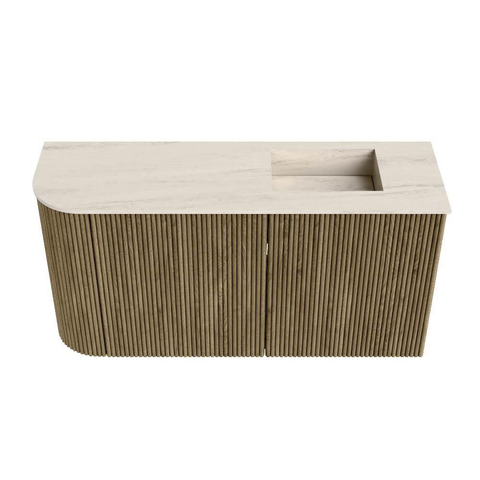 Mondiaz JOYA-DLUX Meuble de salle de bains - 81,6cm - arrondi gauche couleur Dusk - Vasque FAYE position Droite 1 trou de robinet couleur Meli. SW1425856