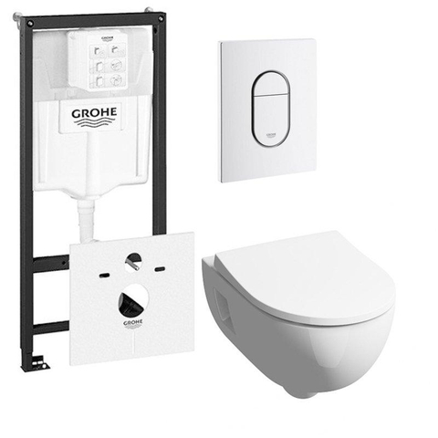 Geberit 300 basic ensemble WC incluant réservoir encastré Grohe et plaque de commande Grohe Arena blanc SW439194