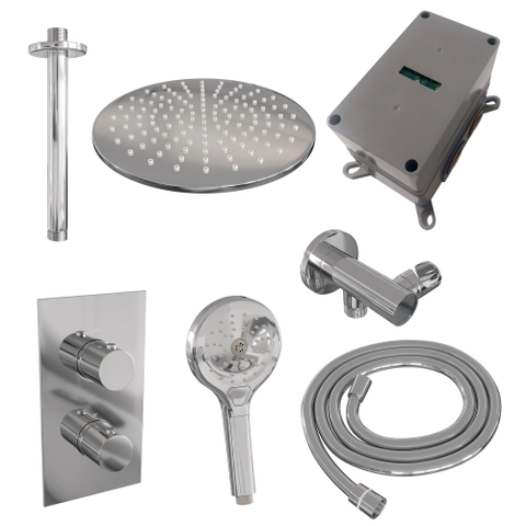BRAUER Chrome Edition inbouw regendoucheset – Ø30 cm hoofddouche – 30 cm plafondbuis – ronde handdouche – vaste douchehouder SW538377