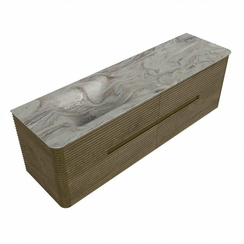 Mondiaz CIRO-DLUX Ensemble de meubles de salle de bains - 160x45x50cm - Plan-vasque solid surface Glace - 1 lavabo à gauche - sans trous de robinetterie - 4 tiroirs - Dusk SW1532993