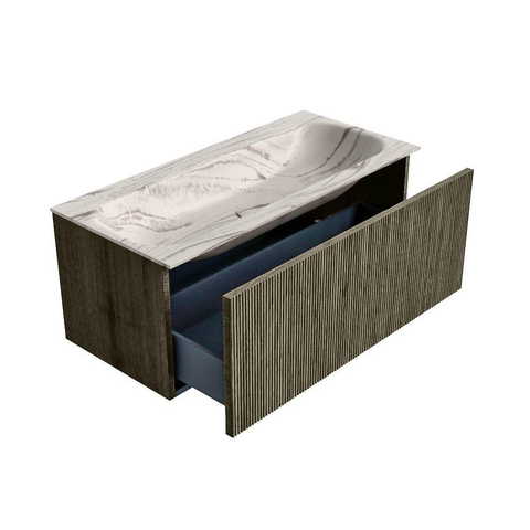 MONDIAZ KURVE-DLUX Meuble de salle de bains 100cm couleur Shadow avec 1 tiroir et 0 portes. Lavabo BIG MEDIUM Central 1 trou de robinet Nata. SW1432290