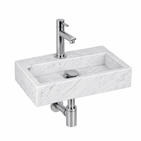Fortifura Fuente pack lave-mains – rectangulaire – 38 x 24 x 8 cm – marbre blanc – robinet chromé SW1111479