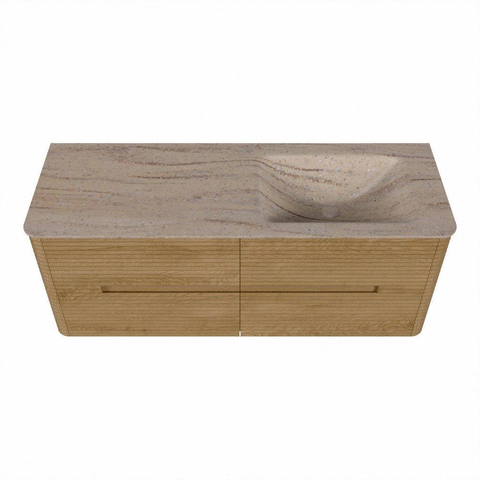 Mondiaz CIRO-DLUX Badkamermeubelset - 130x45x50cm - Solid surface wastafel Saba - 1 wasbak Rechts - zonder kraangaten - 4 lades - Oak SW1531179